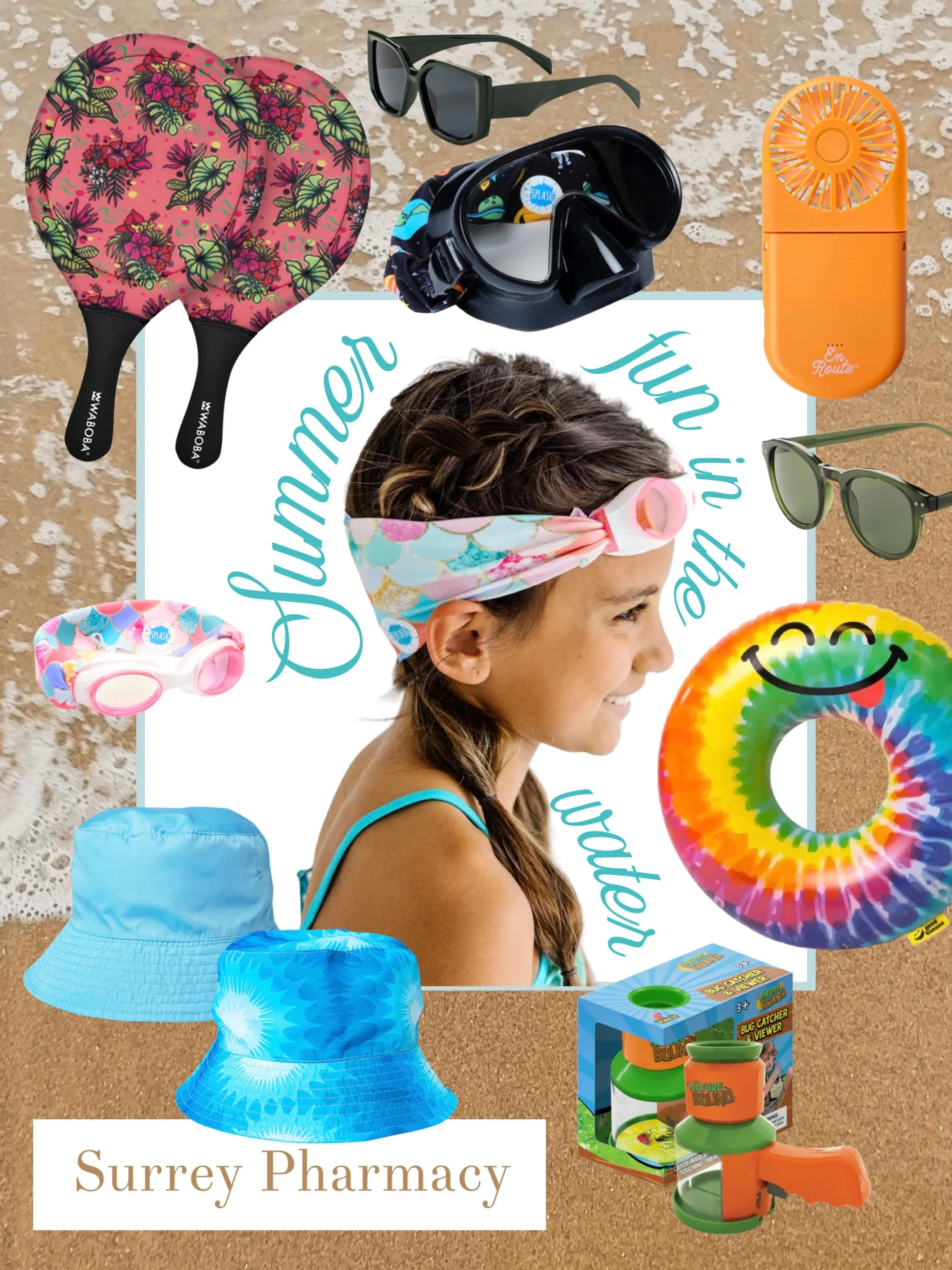 Make a splash 💦 this summer @surreypharmacy 

From reversible UV 50+ bucket hats to Paddle Ball Sets 

From swim masks + giggles to floats 

From sunglasses to sunscreen ☀️ Surrey Center Pharmacy has it ALL! 

#summertime #summerfun #shopsmall