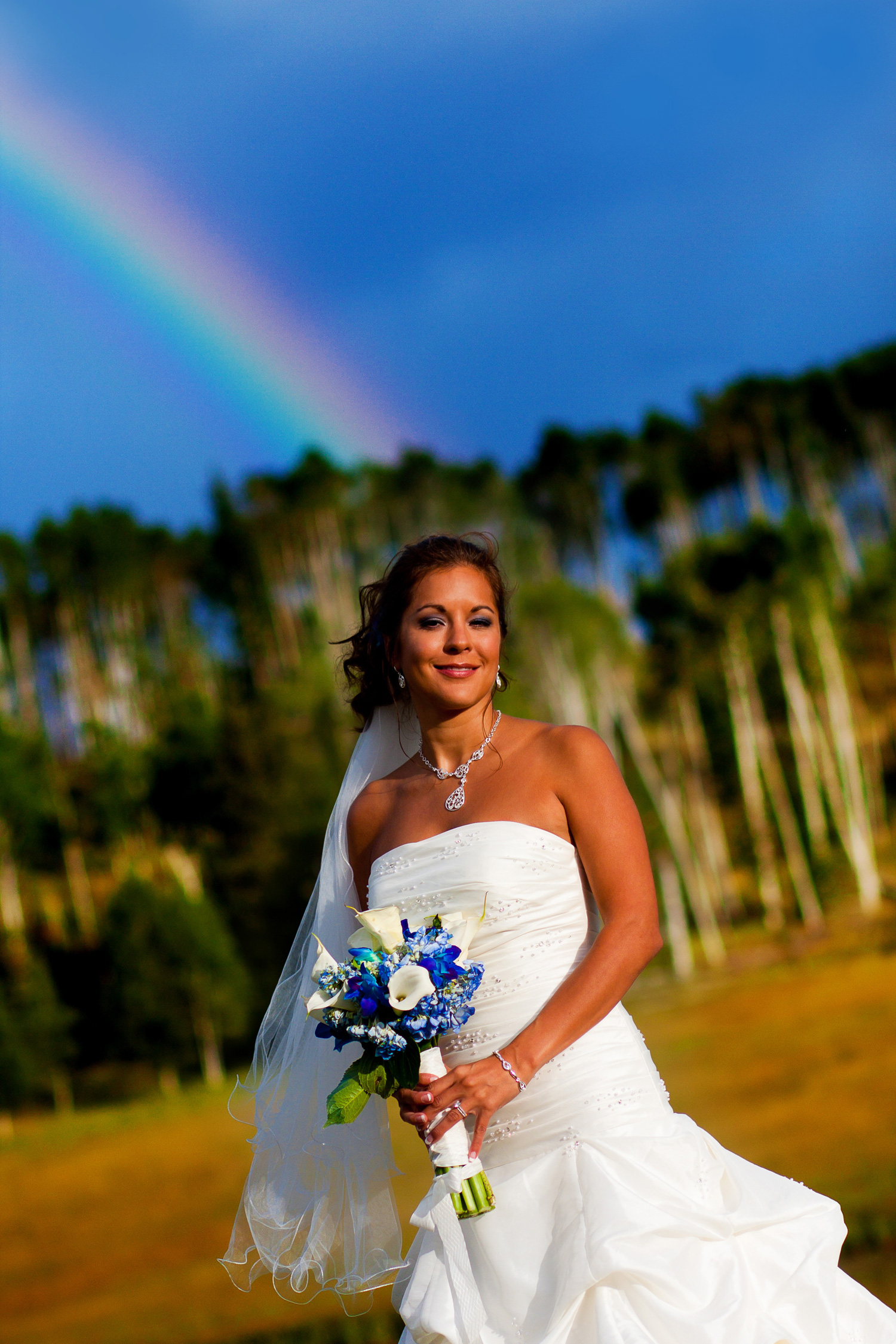 bride under rainbow during a midnight ranch wedding near clark, colorado steamboat springs