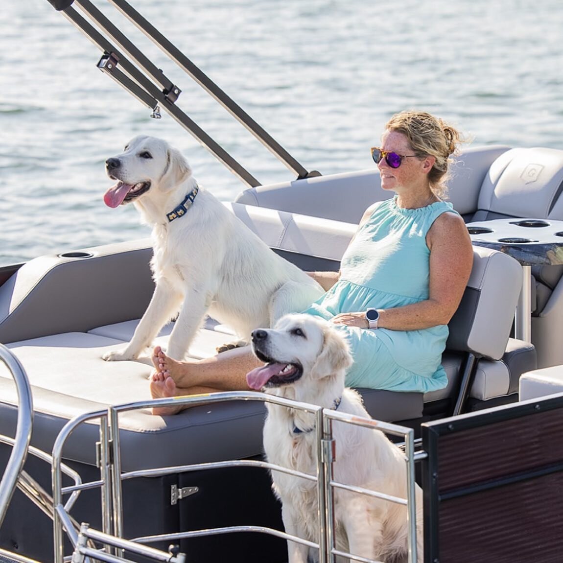 @godfreypontoonboats plus a couple of pups 🐶 does is get much better?! Call today and let&rsquo;s get you in a Godfrey ⚓️