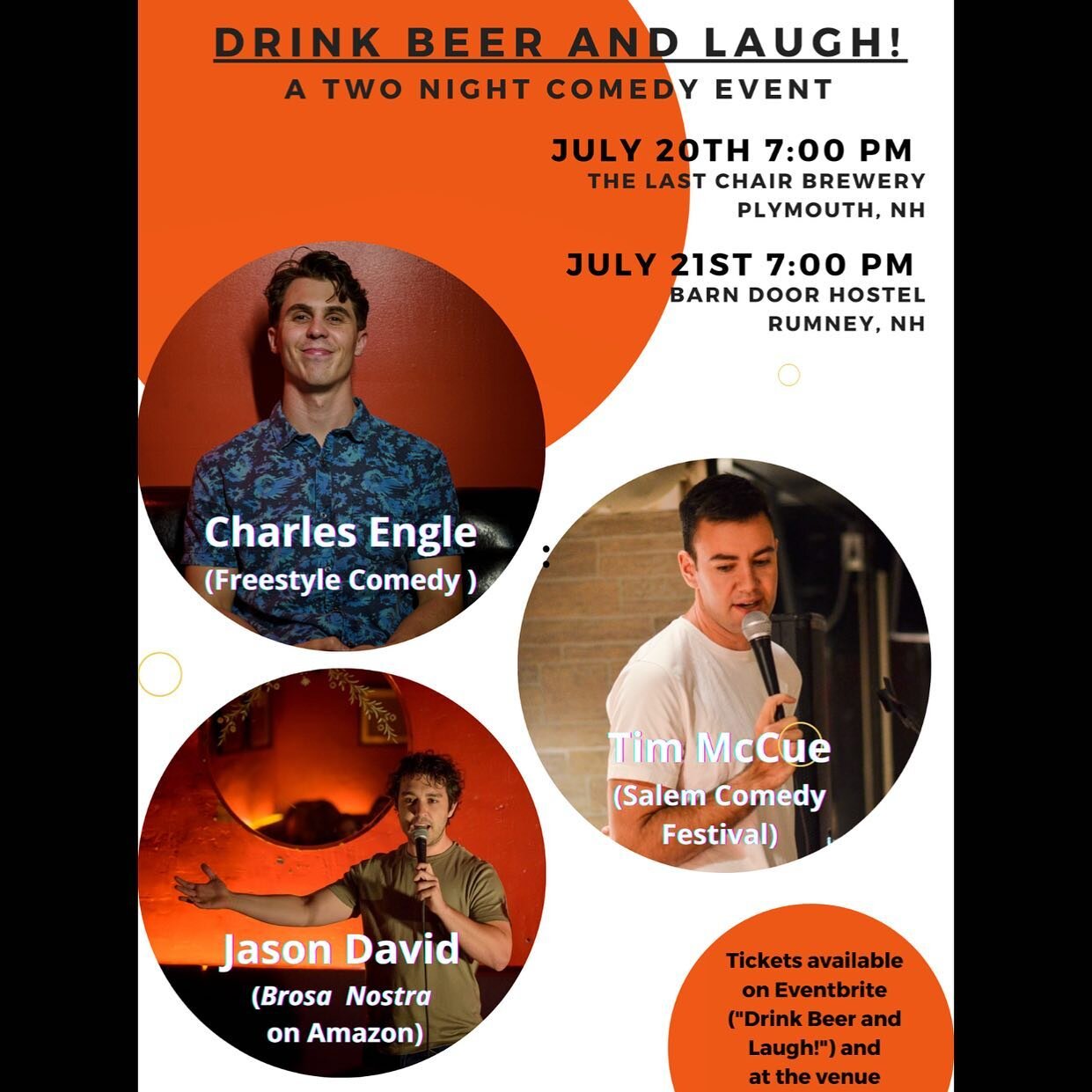 Whoa! Three comedians and two nights?? Yup. Come check out these hilarious guys July 20th at @thelastchairnh and July 21st at @barndoorhostel . All overnight accommodations include entry to the show on the 21st. Check out the link in our bio for more