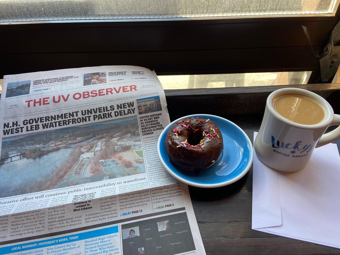 Things that brought me joy, laughter and connection today:
1. Reading the @uvobserver - I was literally laughing out loud to myself
2. Ordering a @jumbo.honey.bun.bakes donut and americano from @luckyscoffeegarage (and Rae opened the garage door whic