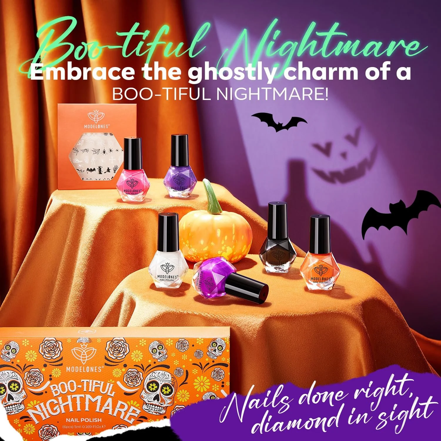 modelones Halloween Nail Polish Set 6 Colors, Boo-tiful Nightmare Collection with Stickers Giveaway 