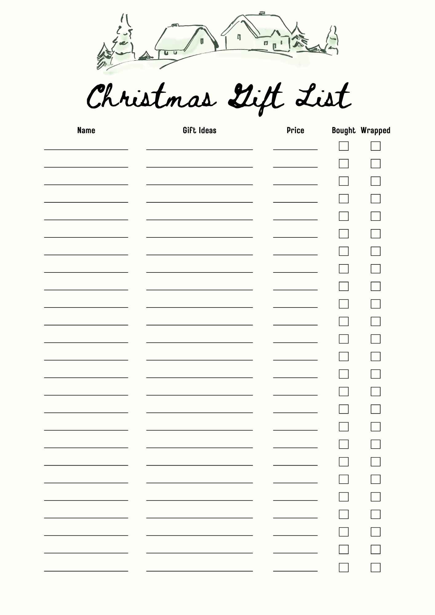 Christmas Gift List - Green Village