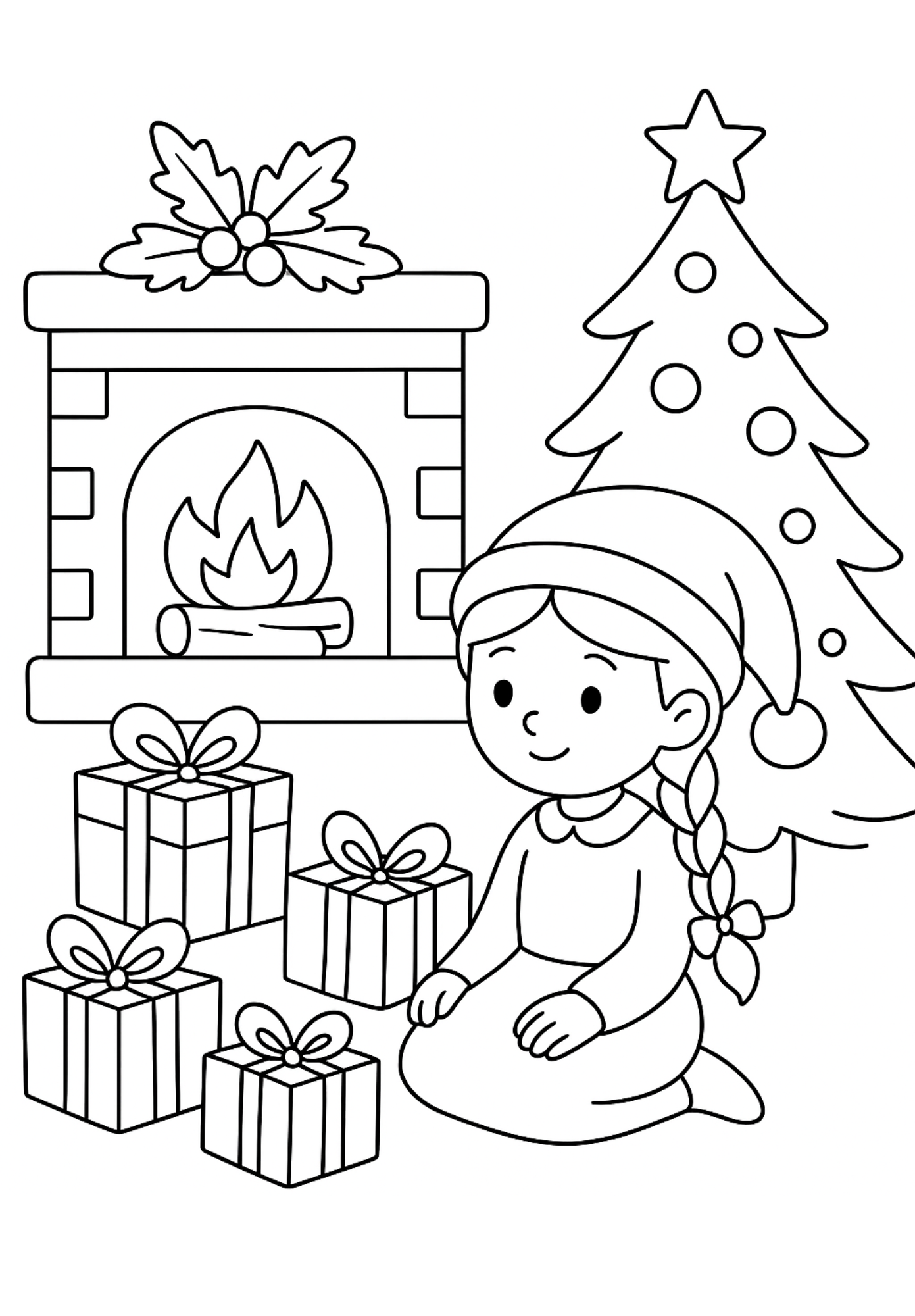 girl with presents coloring page