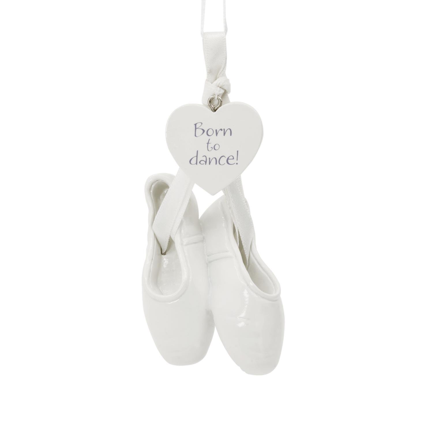 Hallmark White Ballerina Slippers w/Heart “Born To Dance!”Christmas Ornament-NWT 