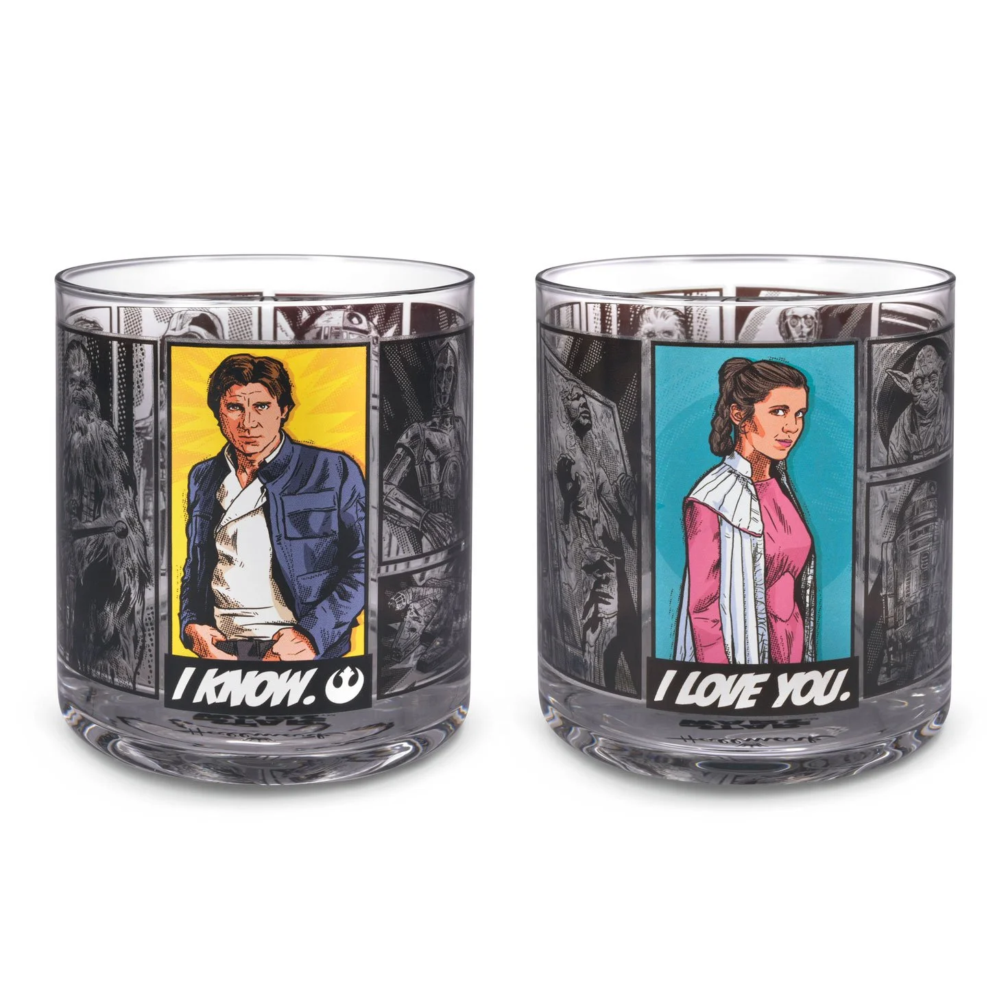 Hallmark Star Wars Han Solo and Princess Leia Drinking Glasses, Set of 2