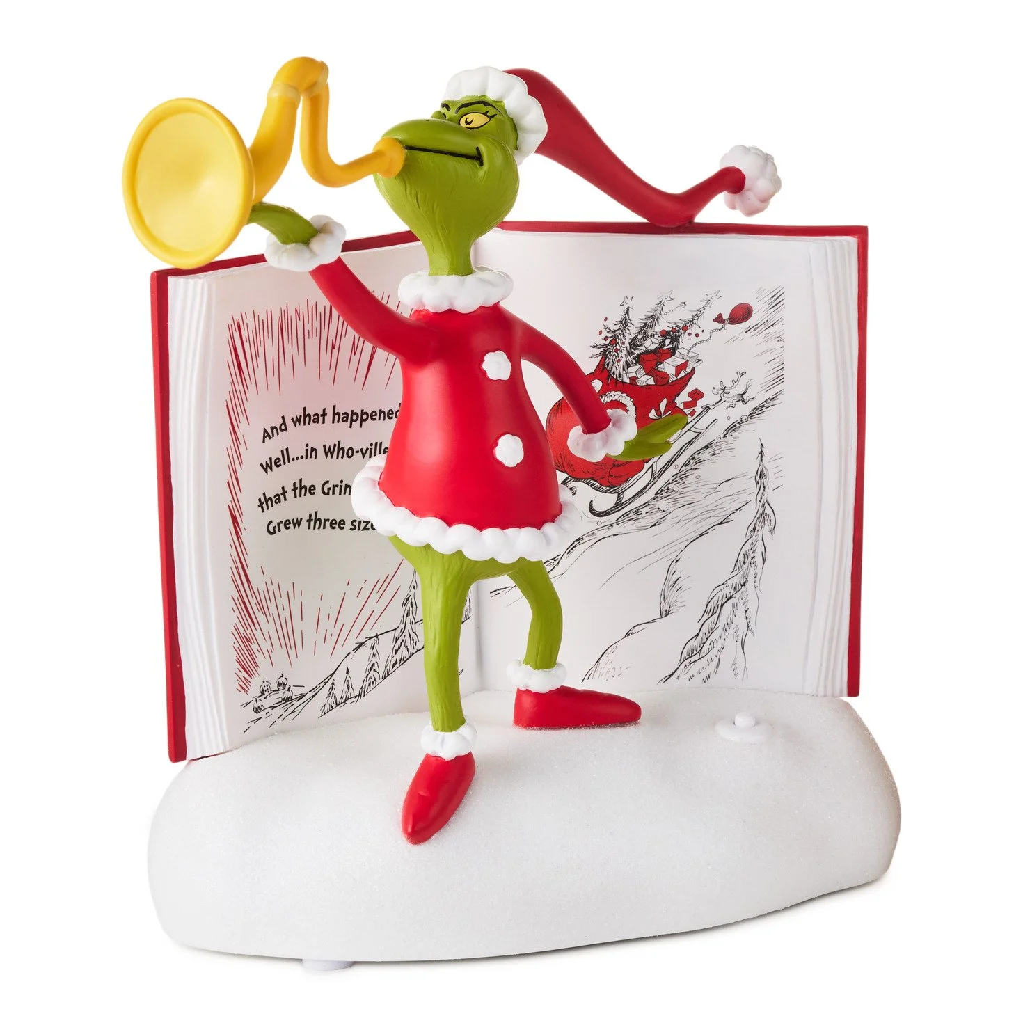 Hallmark Dr. Seuss's How the Grinch Stole Christmas! Grinch With Storybook Figurine With Sound, 6.25"