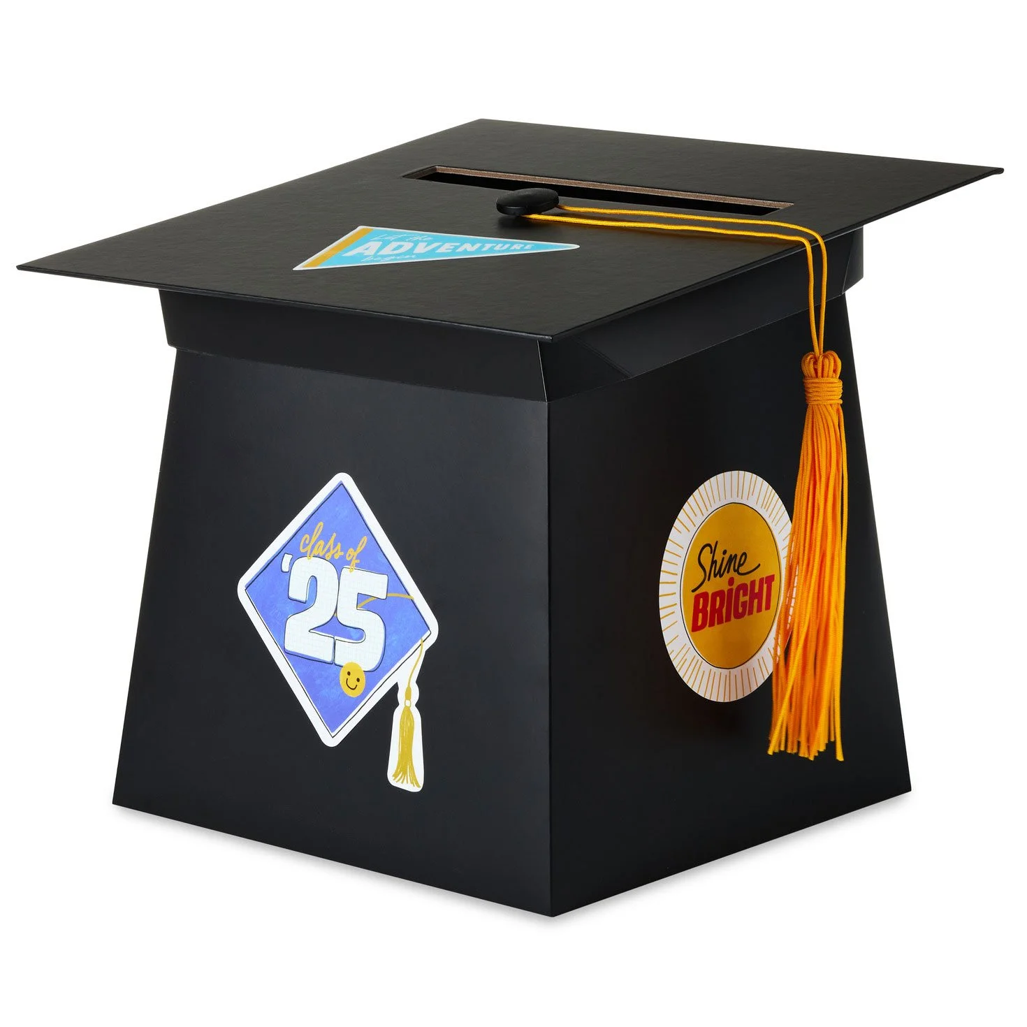 grad cap card box The Holiday Aisle Graduation Box; Black The box dimensions are 8L x 8W x 9H and is made from cardboard. Graduation Cap Card Box,graduation 2025,personalized,gold,black,holds