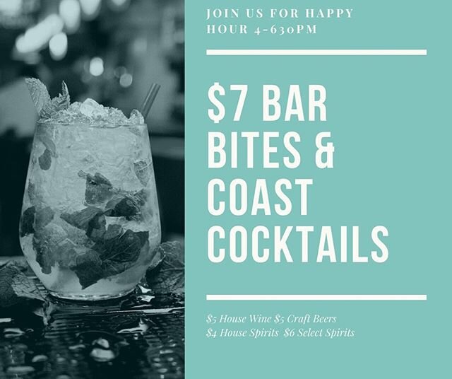 Join us for Happy Hour Tonight and try our new menu items!!
-Salmon Cake Sliders
-Tuna Poke Tacos
-Zucchini Chips w/lemon aioli -Beef Carpaccio
We still have your favorite shrimp tacos with fried avocado &amp; dry aged beef sliders too!
#coastandmain