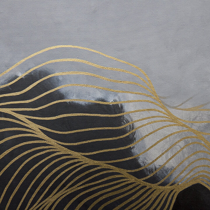 2019 Tracie Cheng black grey white&nbsp;abstract line&nbsp;painting with clouds - "I Am Enough Right Now" detail