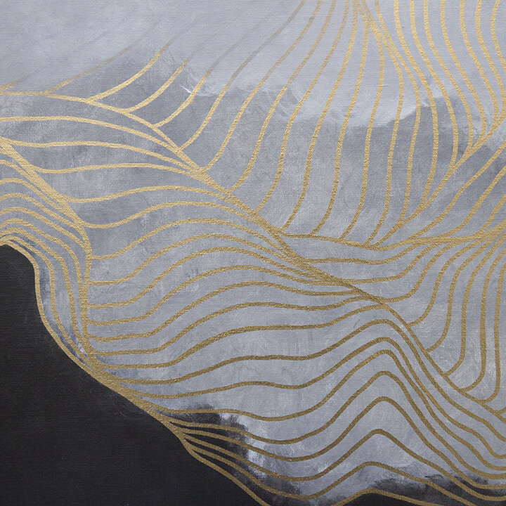 2019 Tracie Cheng black grey white&nbsp;abstract line&nbsp;painting with clouds - "I Am Enough Right Now" detail