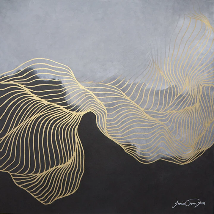 2019 Tracie Cheng black grey white&nbsp;abstract line&nbsp;painting with clouds - "I Am Enough Right Now"