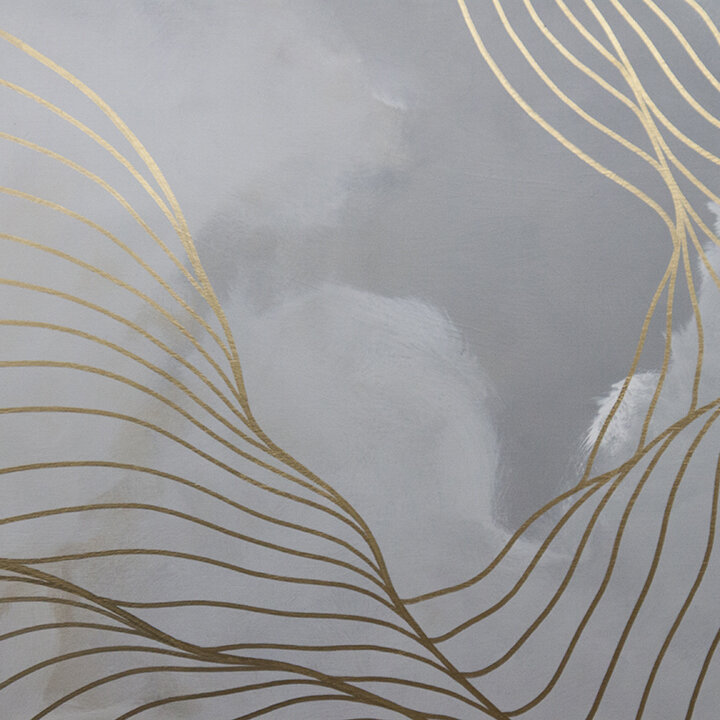 2020 Tracie Cheng grey white gold&nbsp;abstract line&nbsp;painting with clouds - "Beauty Is All Around" detail