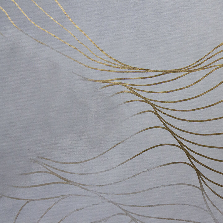 Tracie Cheng black grey gold&nbsp;abstract line&nbsp;painting with clouds - "I Am Yours You Are Mine" 2020 detail