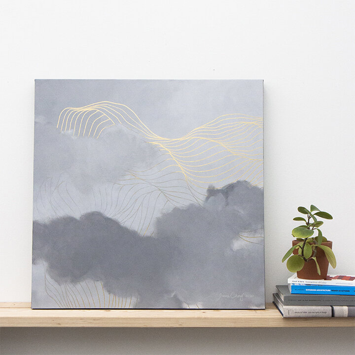 Tracie Cheng black grey gold&nbsp;abstract line&nbsp;painting with clouds - "I Am Yours You Are Mine" 2020 at home