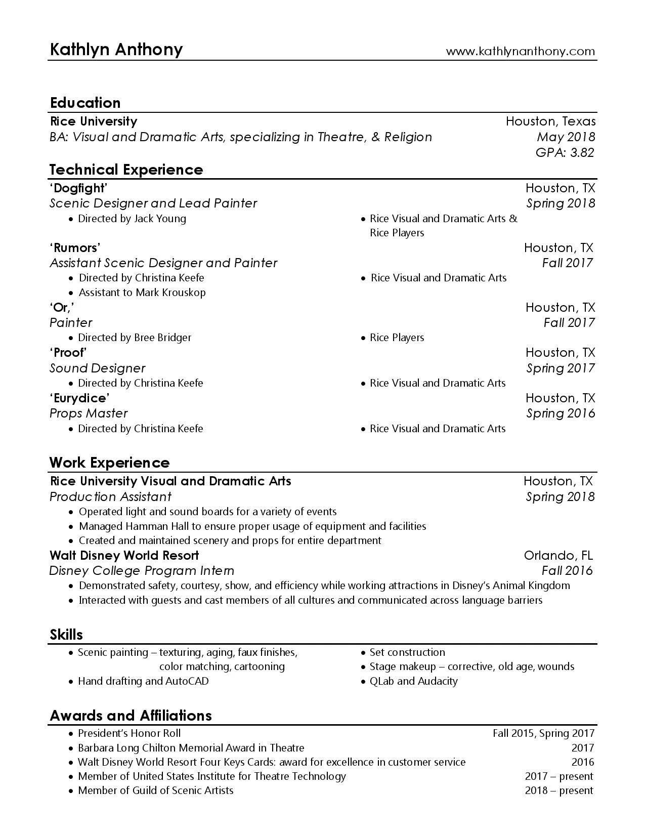 Kathlyn Anthony Resume August 2018