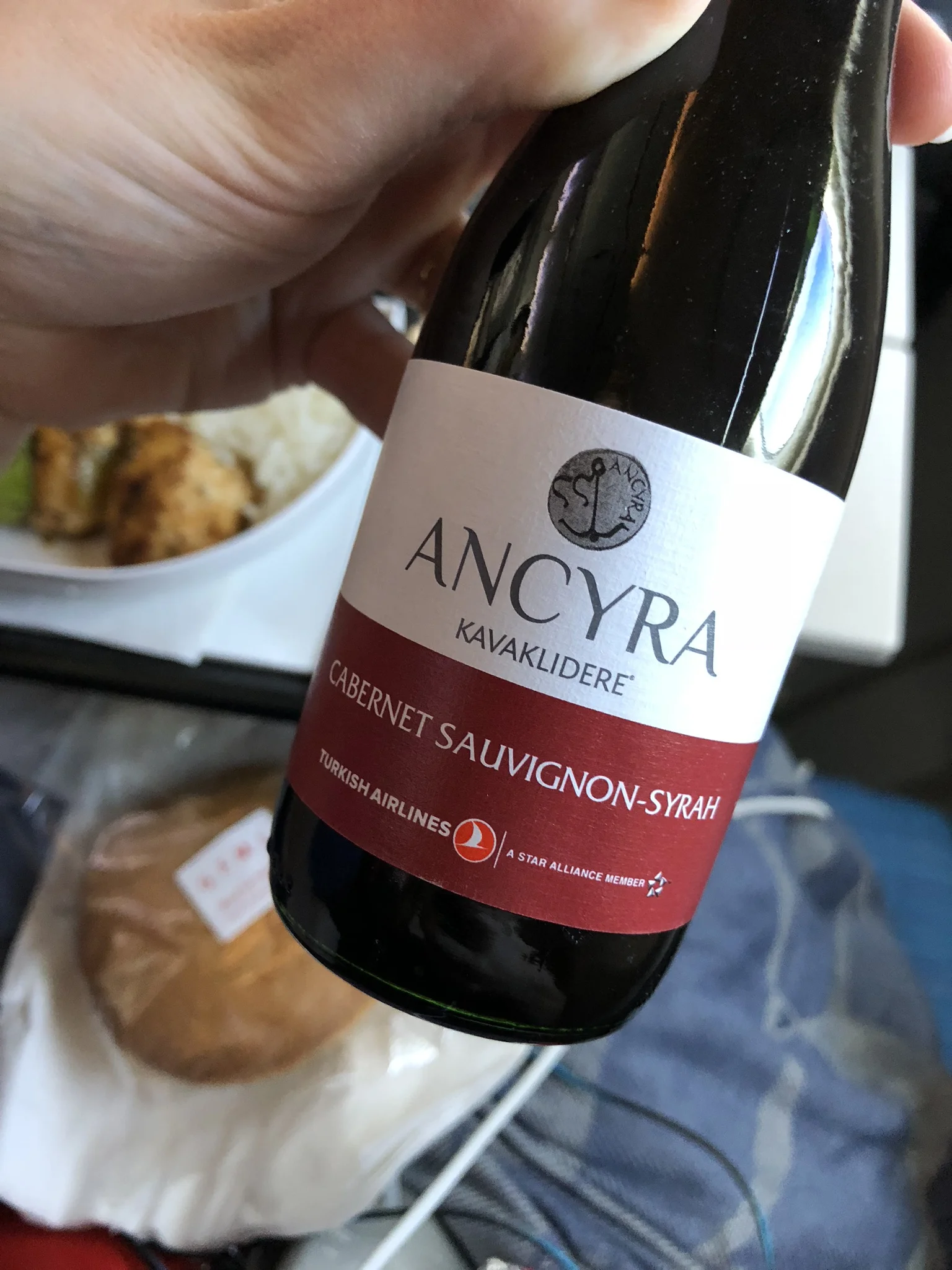 Close-up of the in-flight Turkish wine