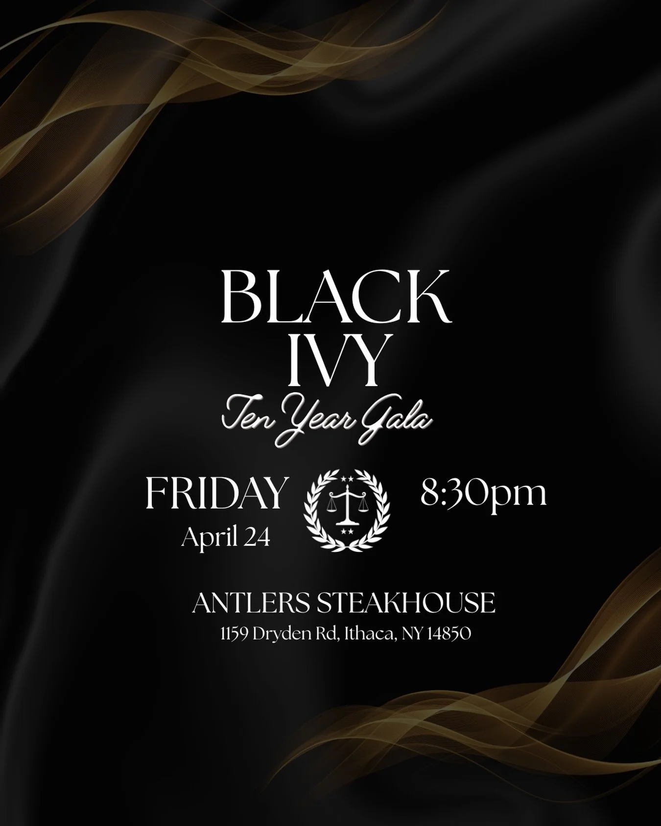 One week left, the clock starts now ⚖️✨

The Black Ivy Pre-Law Society cordially invites you to our Ten Year Gala. Featuring a three course meal at Antlers Steakhouse and a warm celebration of our legacy and community. 

Reserve your spot today. Gues