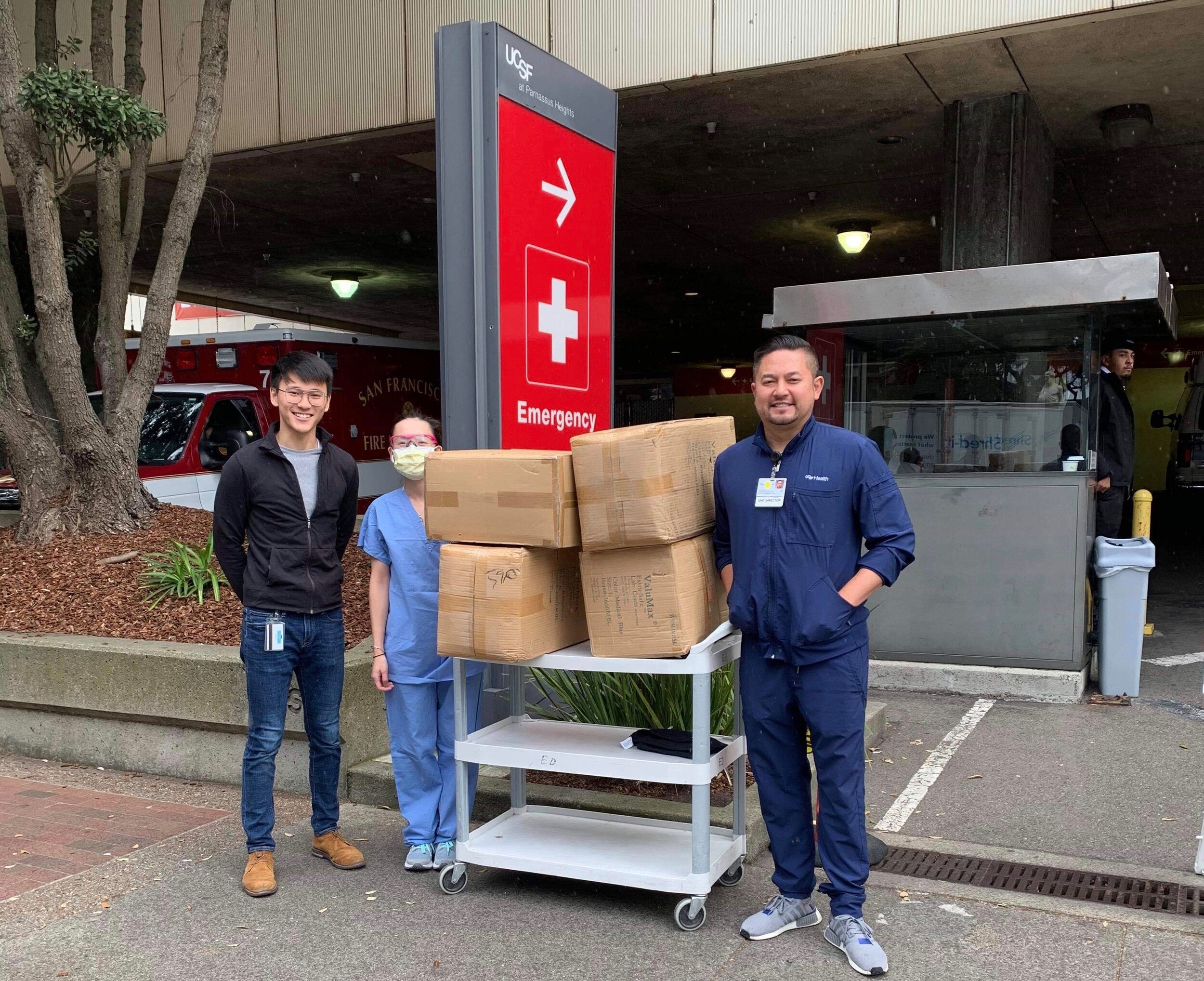 Donation of medical PPE to UCSF ED at Parnassus Heights on March 24, 2020.