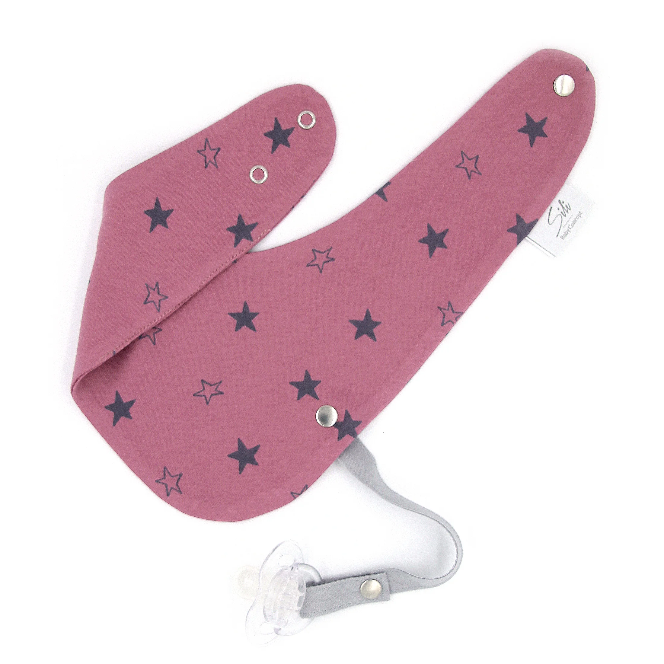 Dreieckstuch mit Schnullerband – Rosa Stars