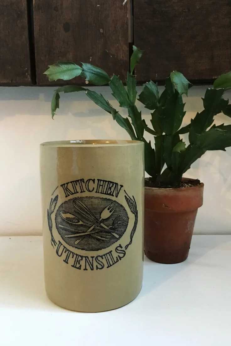 Vintage Stoneware Kitchen Utensils Pot