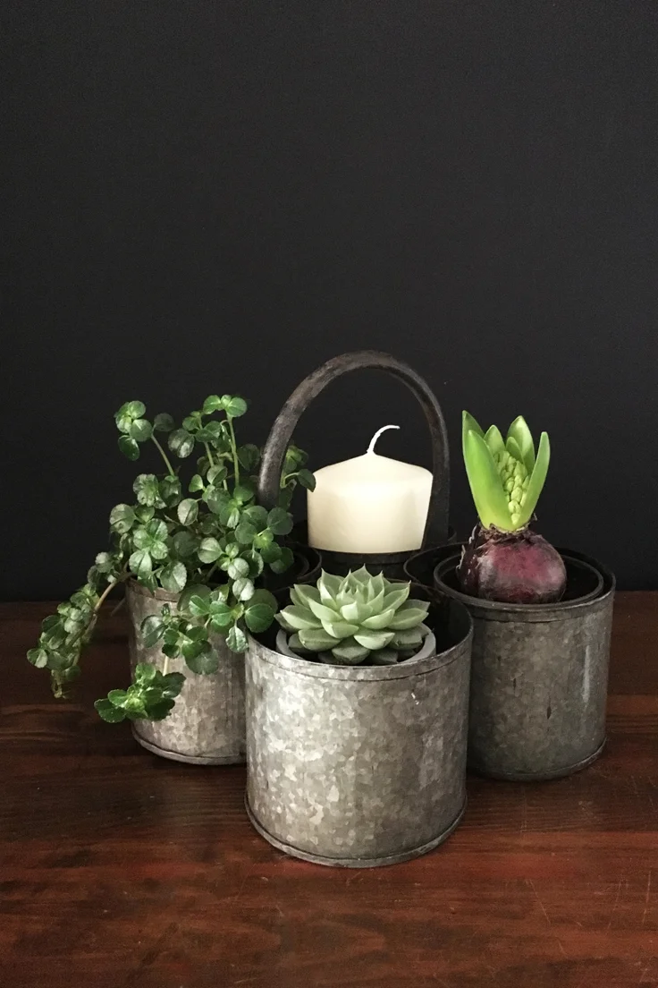 Vintage Galvanised Steel Carry pot