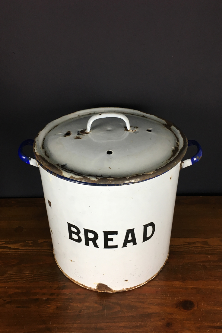 Vintage Round Enamel Bread Bin