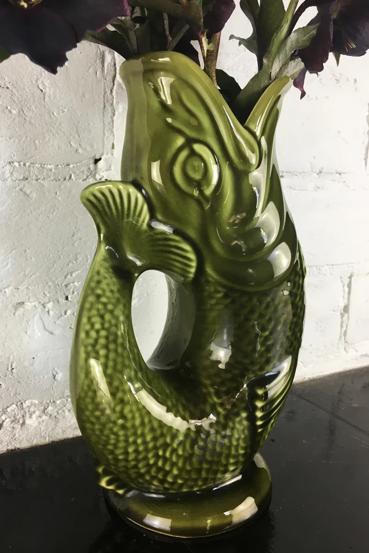Vintage Green Fish Glug Jug