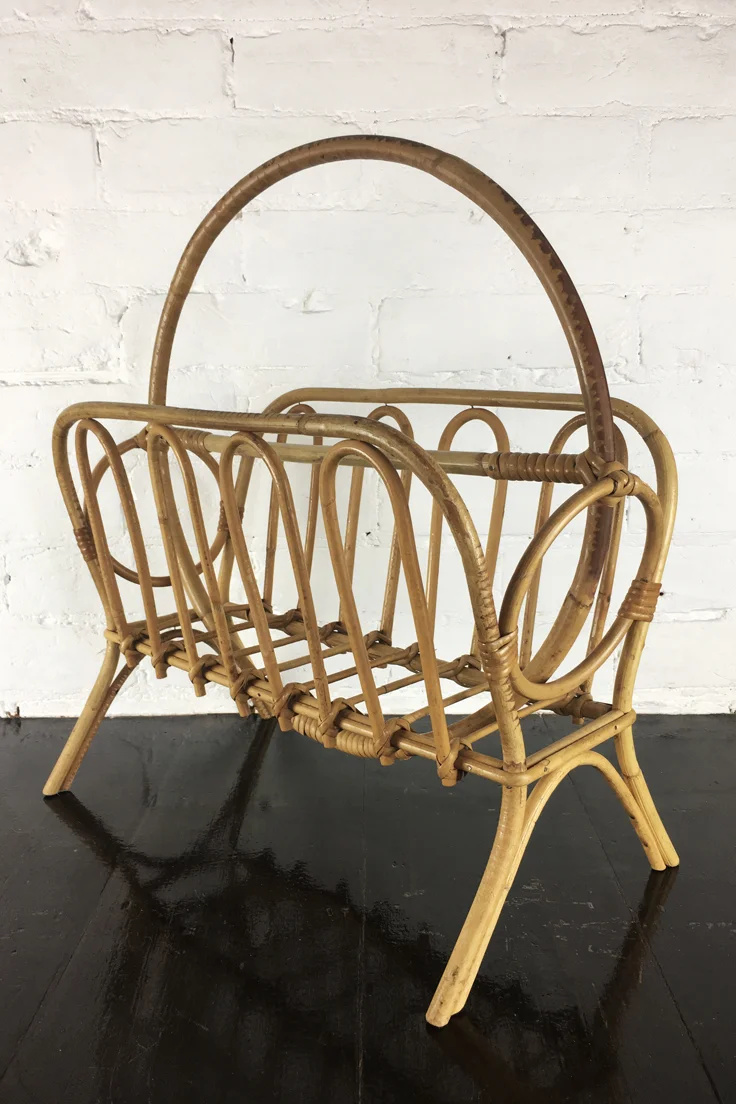 Vintage Rattan Bamboo Magazine Rack