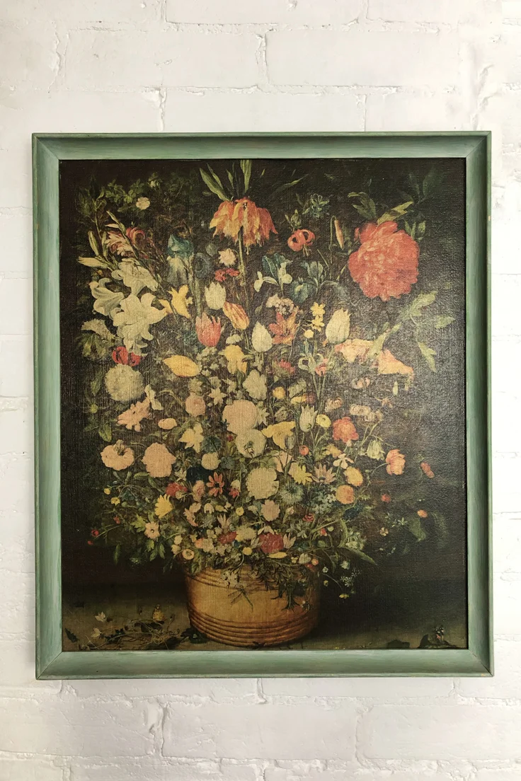 Floral print with turquoise frame