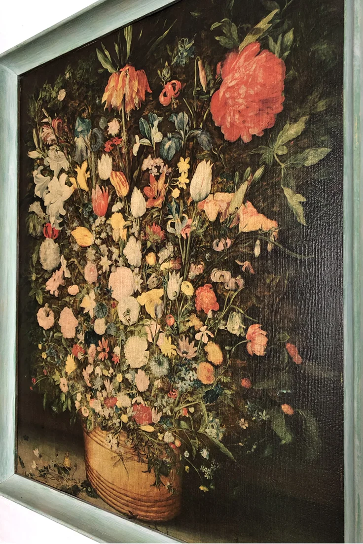 Floral print with turquoise frame