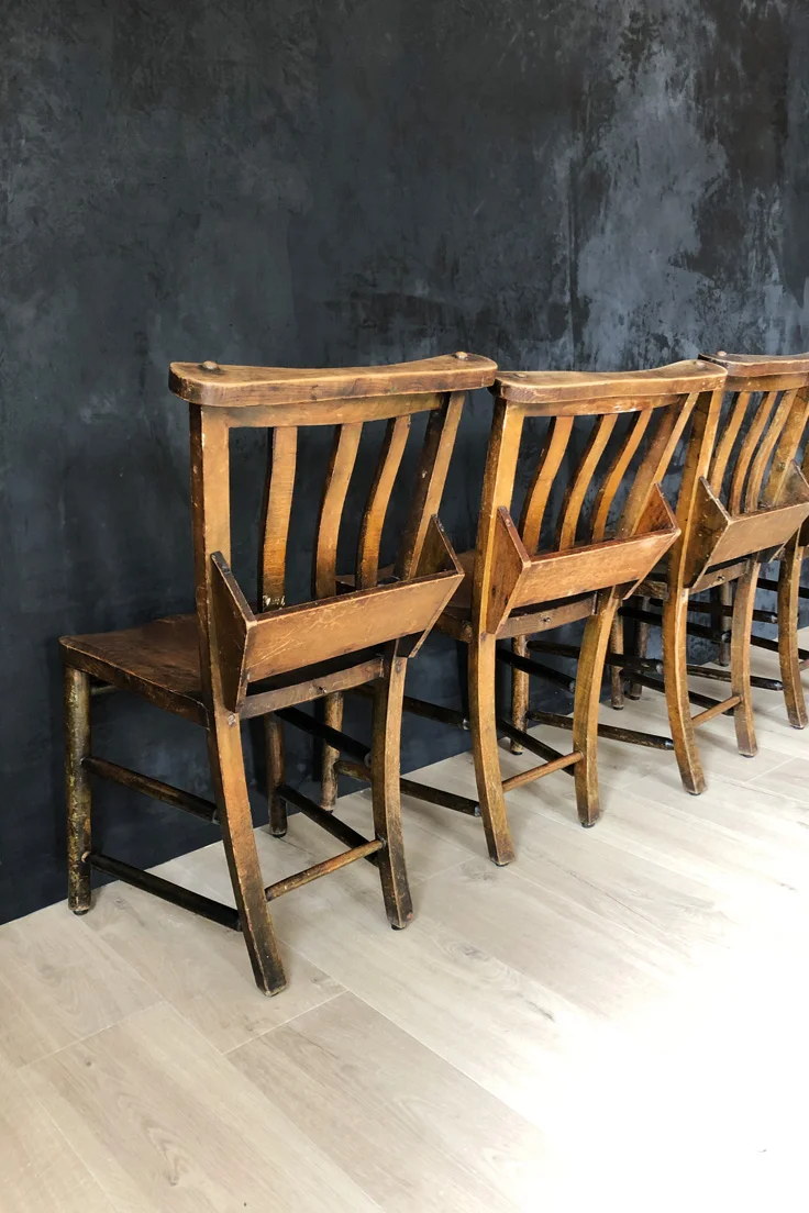 Vintage wooden church chapel chairs