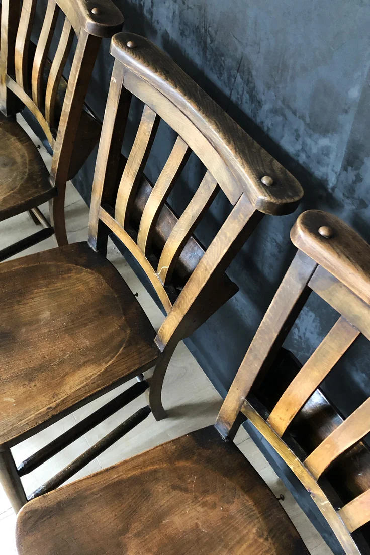 Vintage wooden church chapel chairs