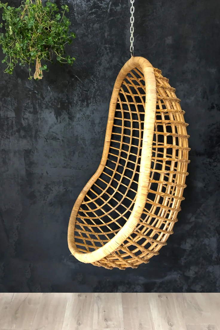 Mid-century rattan hanging egg chair