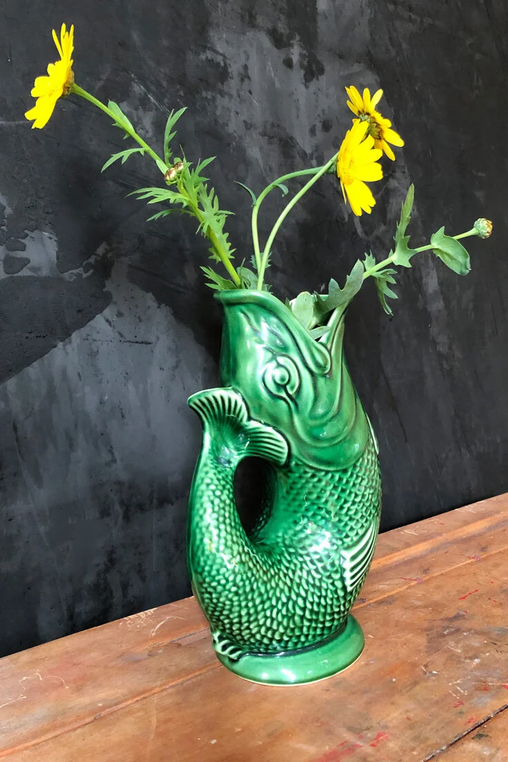 Vintage Jade Green Fish Glug Jug