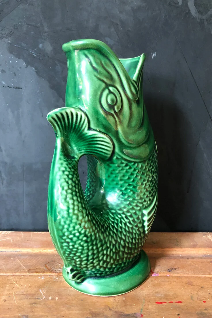 Vintage Jade Green Fish Glug Jug