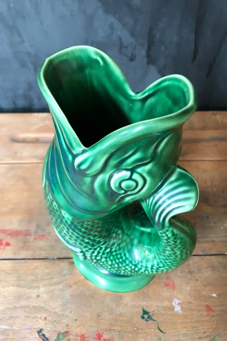 Vintage Jade Green Fish Glug Jug