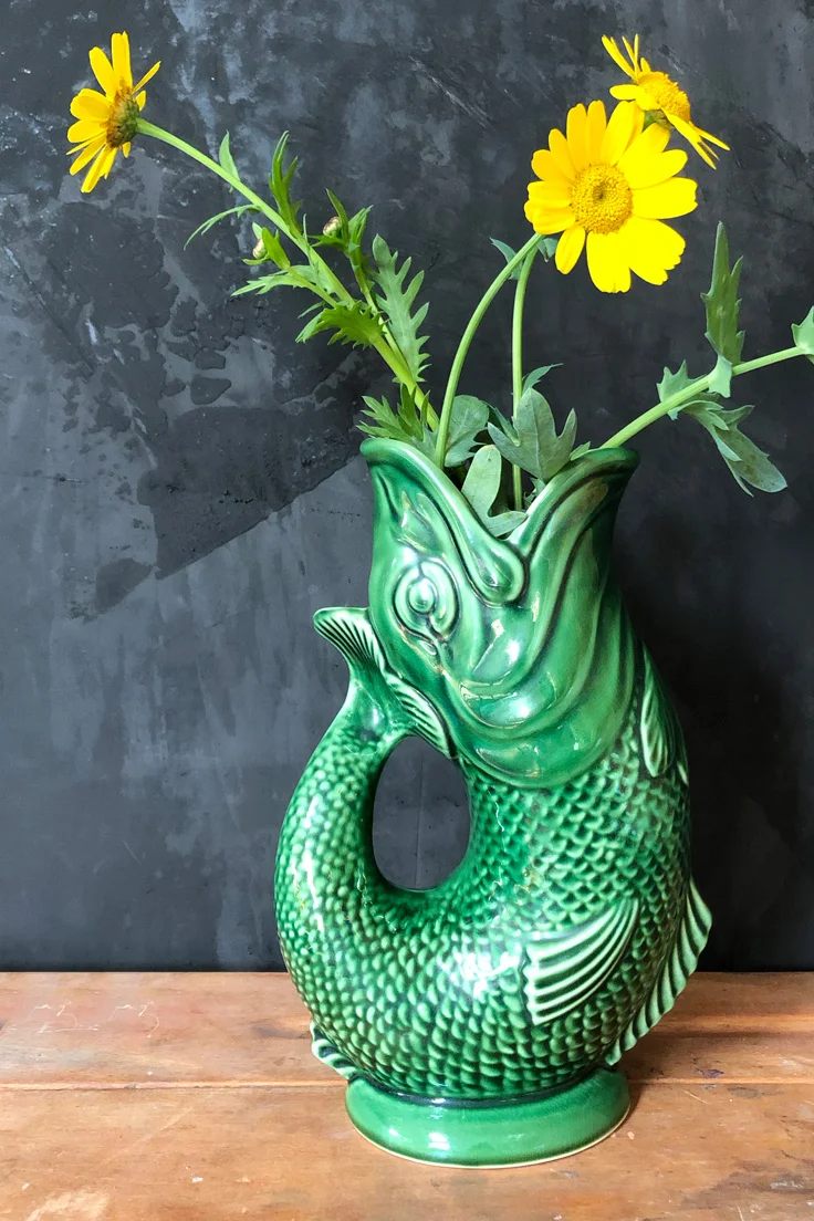 Vintage Jade Green Fish Glug Jug