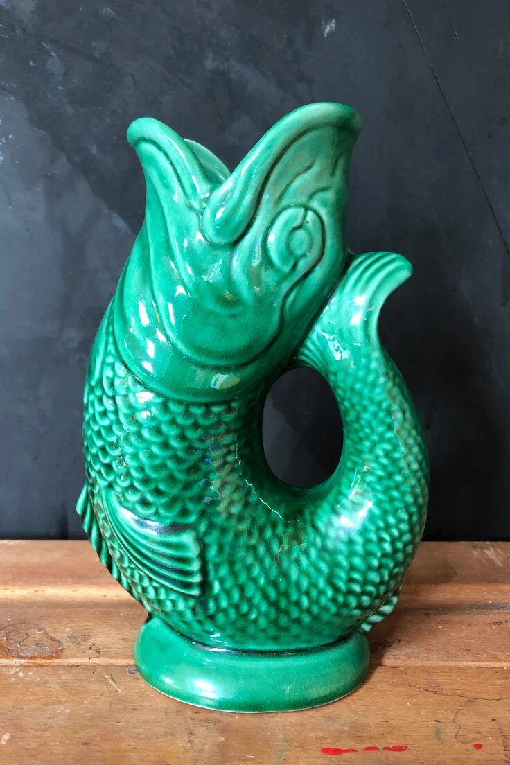 Vintage Jade Green Fish Glug Jug