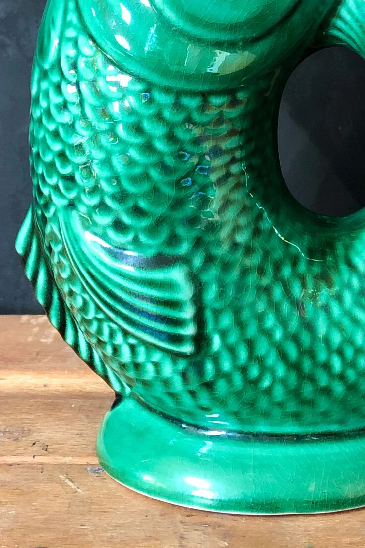Vintage Jade Green Fish Glug Jug