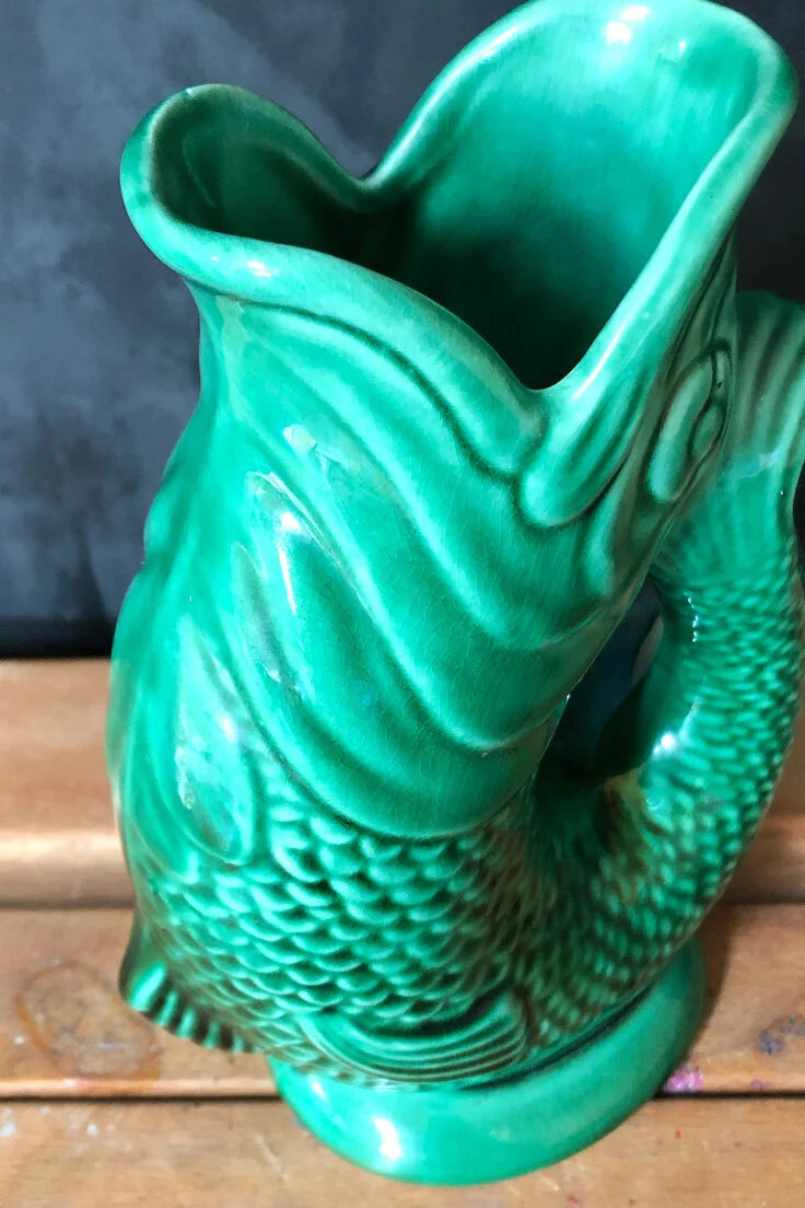 Vintage Jade Green Fish Glug Jug