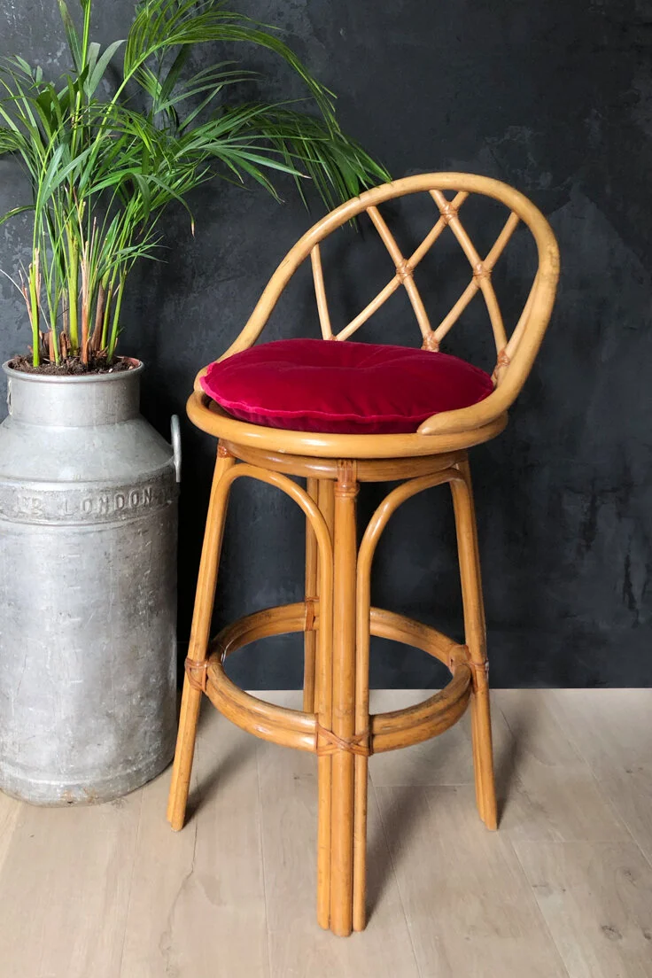 Mid-Century Rattan Revolving Bar Stool