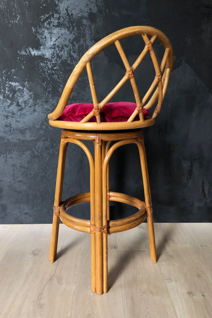 Mid-Century Rattan bamboo Revolving Bar Stool
