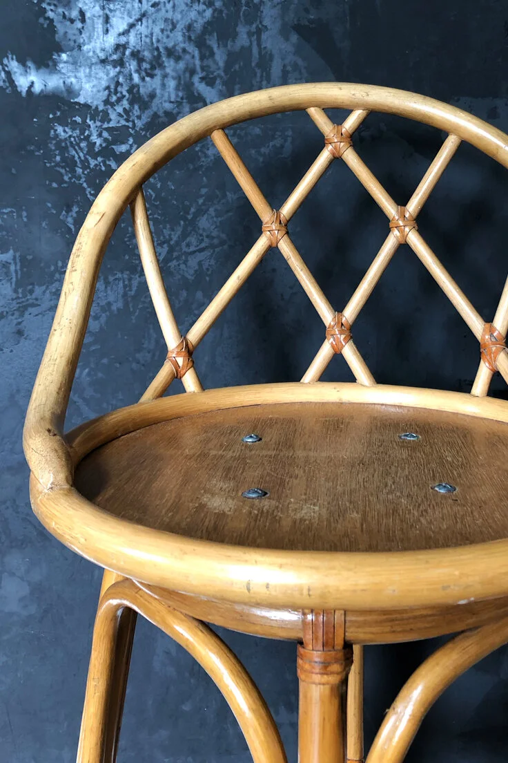Mid-Century Rattan bamboo Revolving Bar Stool