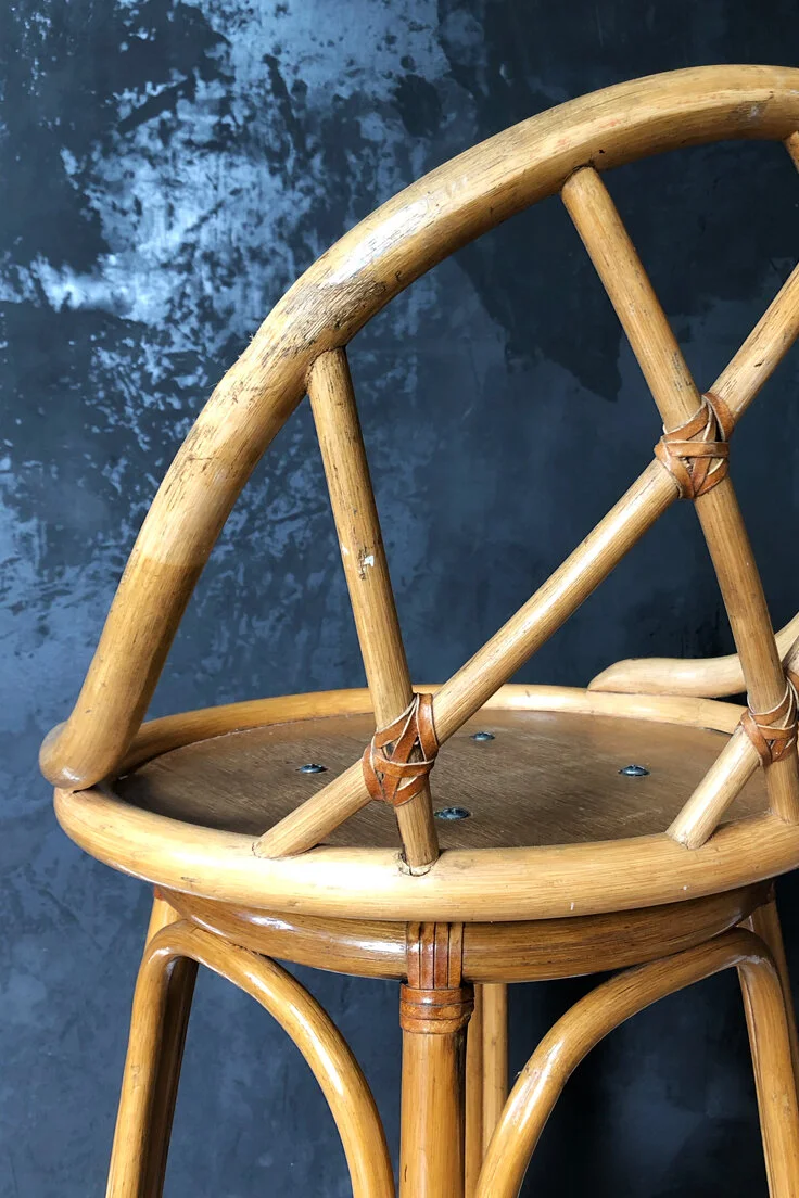 Mid-Century Rattan bamboo Revolving Bar Stool
