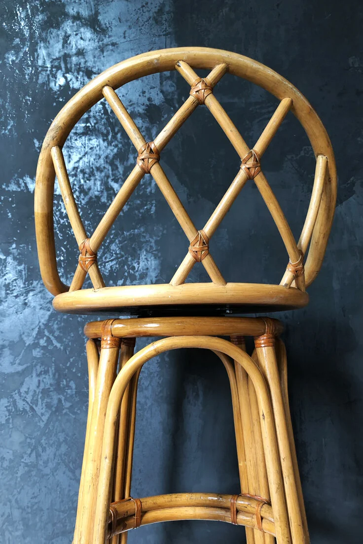 Mid-Century Rattan bamboo Revolving Bar Stool
