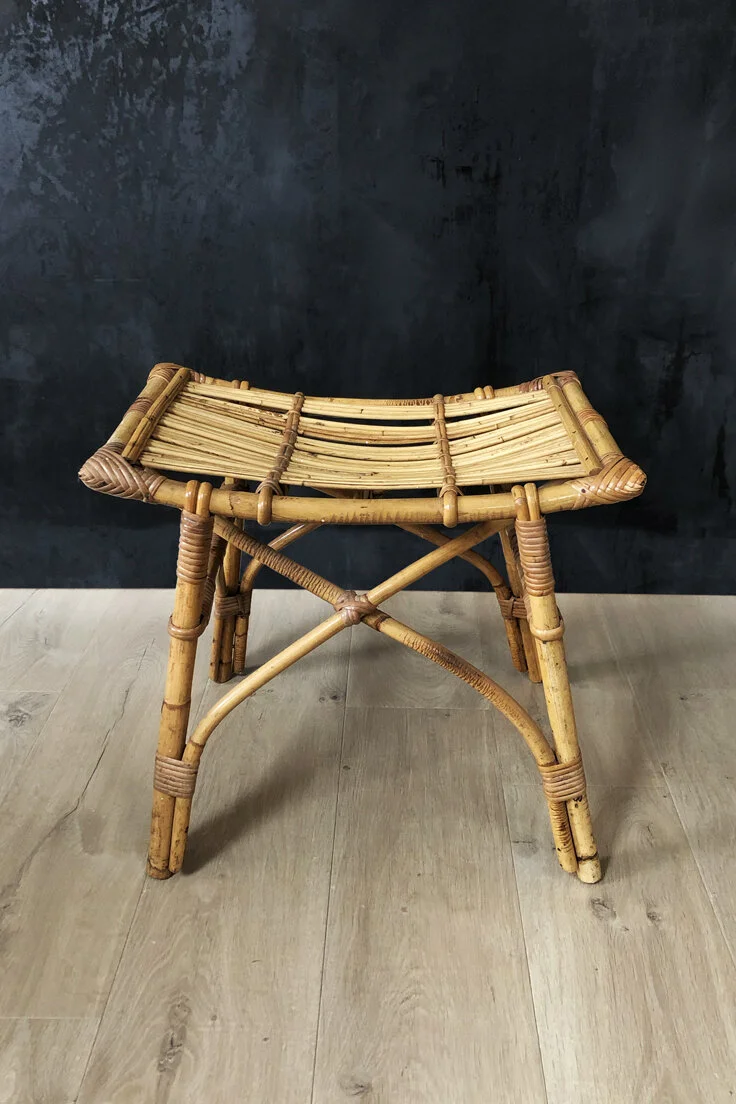 Retro Rattan Bamboo Stool
