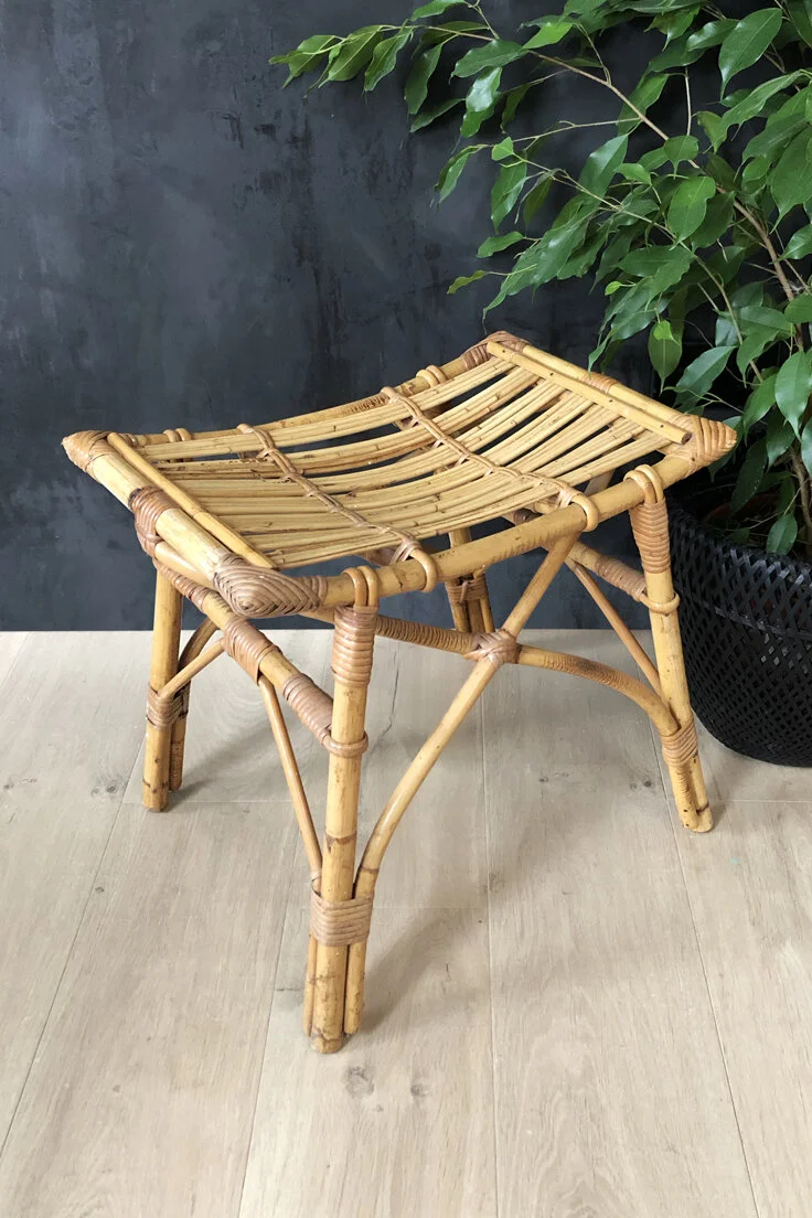 Retro Rattan Bamboo Stool
