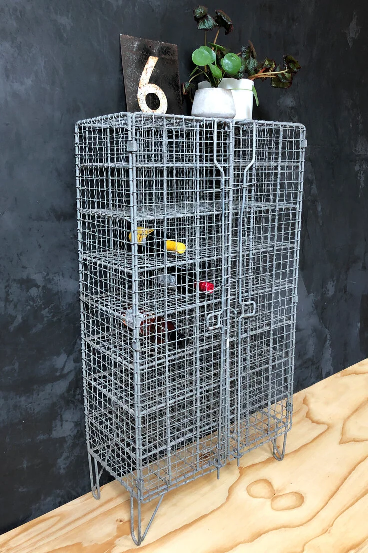 Vintage wire mesh storage locker