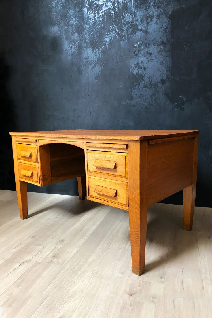 Mid-century honey oak teachers desk